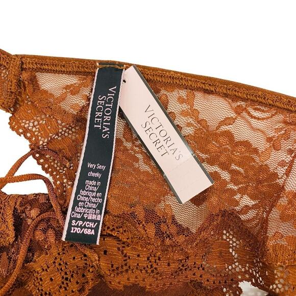 Victoria's Secret Copper Very Sexy Cheeky Panty Lace Boudoir Womens Small - Picture 3 of 7